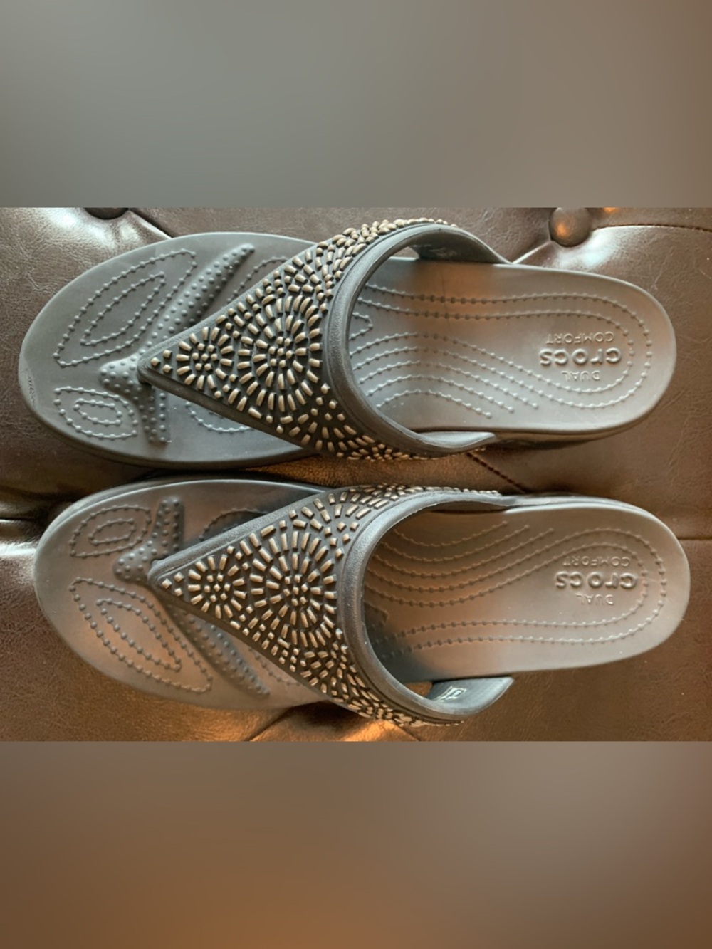 CROCS Black Jeweled Thong Slide Sandals